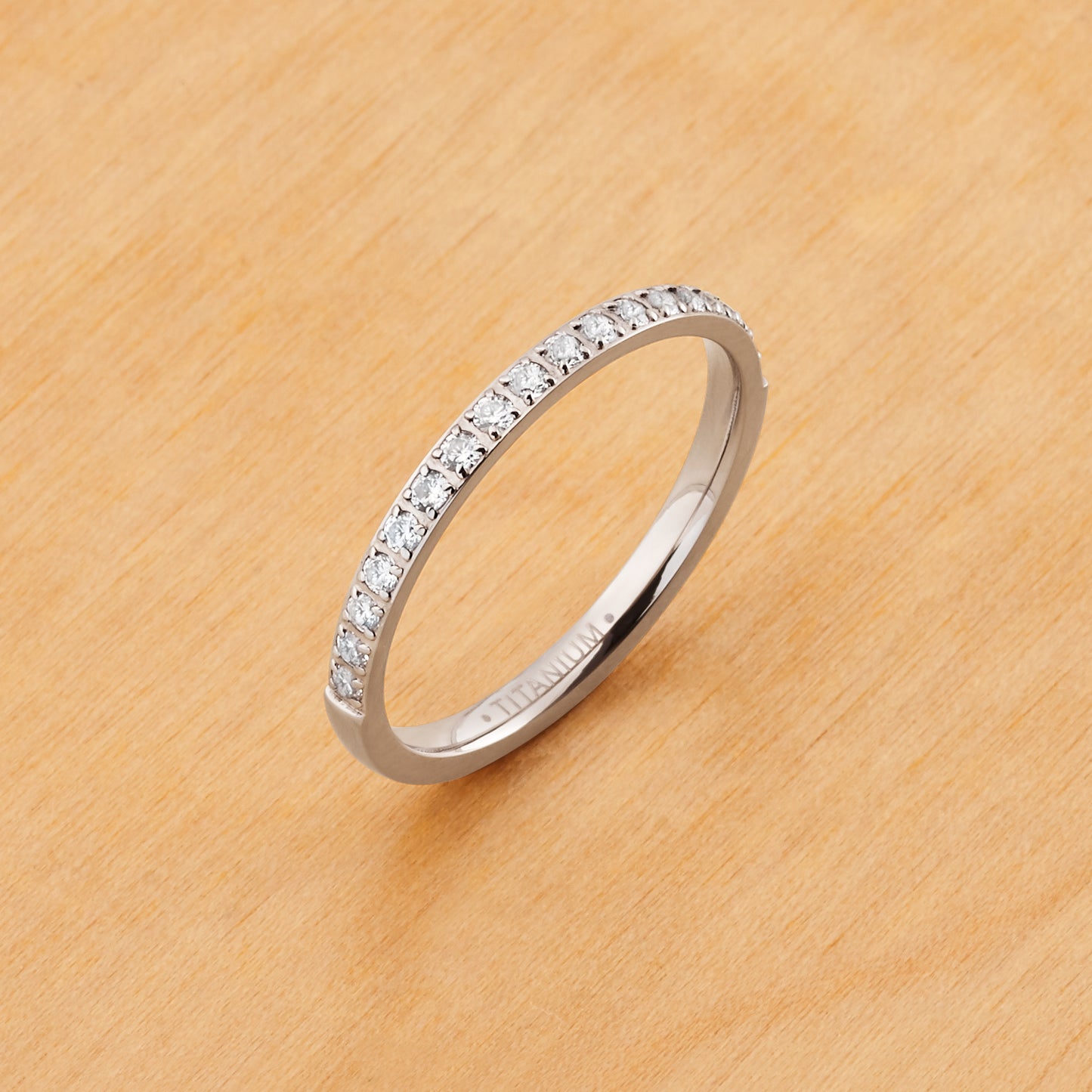 TI010 - Rhodium IP Titanium 2mm Wedding Band Half Eternity White CZ