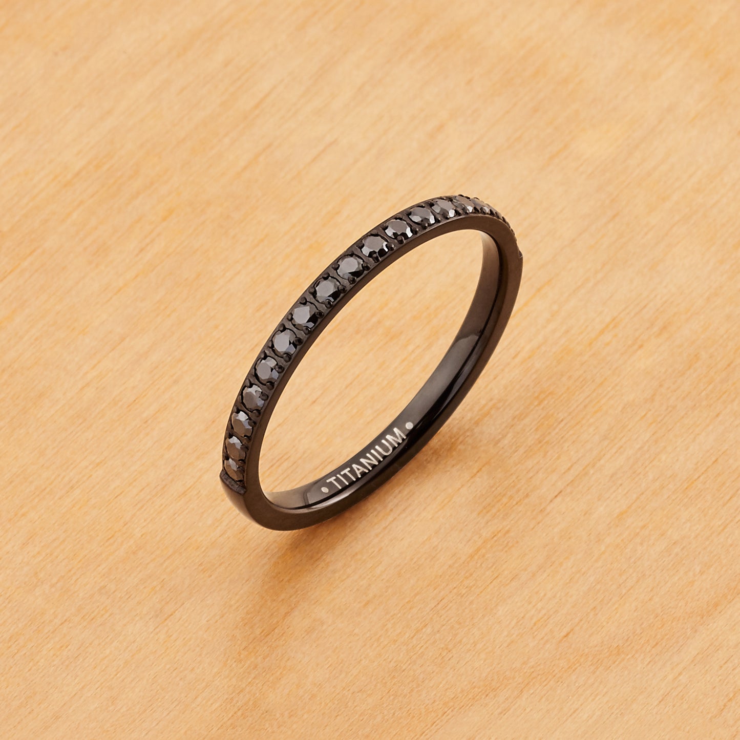 TI012 - Black IP Titanium 2mm Wedding Band Half Eternity Black CZ