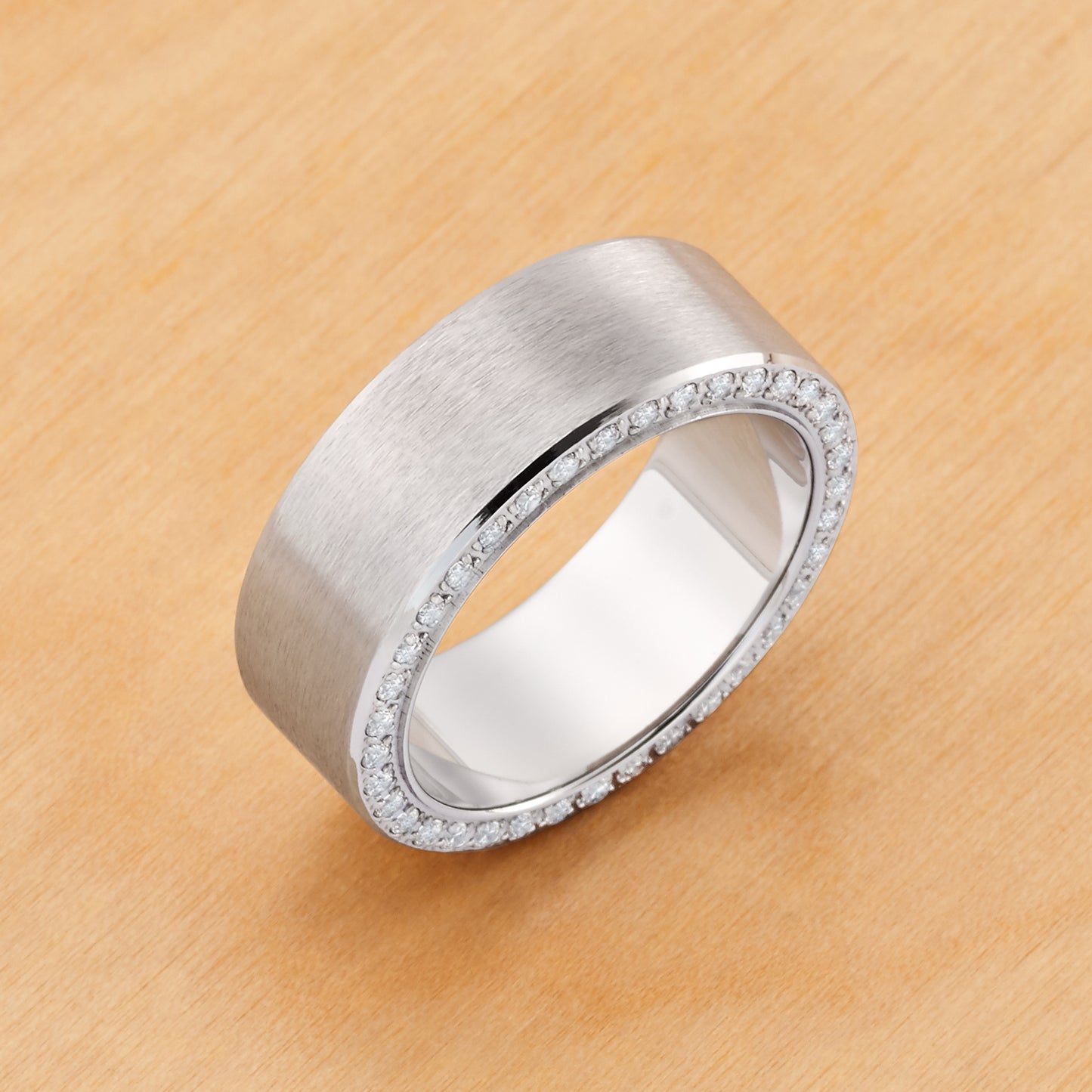 TI041 - Rhodium IP Titanium 8mm Wedding Band Full Sided White CZ Matt Brushed