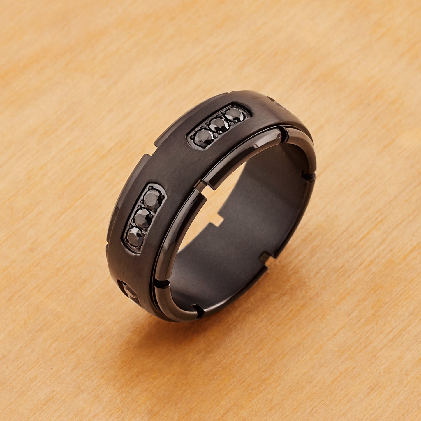 TI512 - Black IP Titanium 8mm Wedding Band 18 Black CZ Matte Brushed