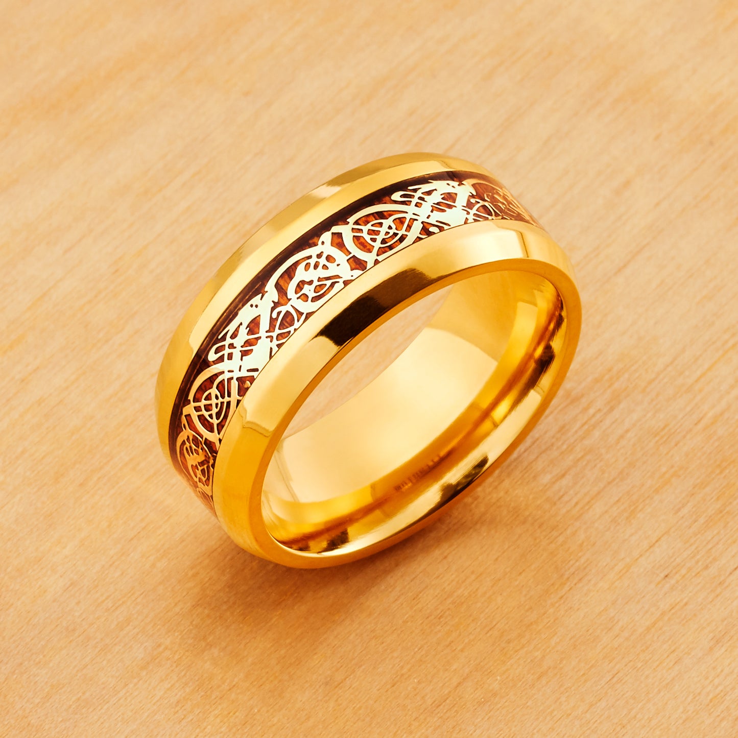 TI564 - Gold Plated IP Titanium 9mm, Celtic Design Over Rosewood Inlay