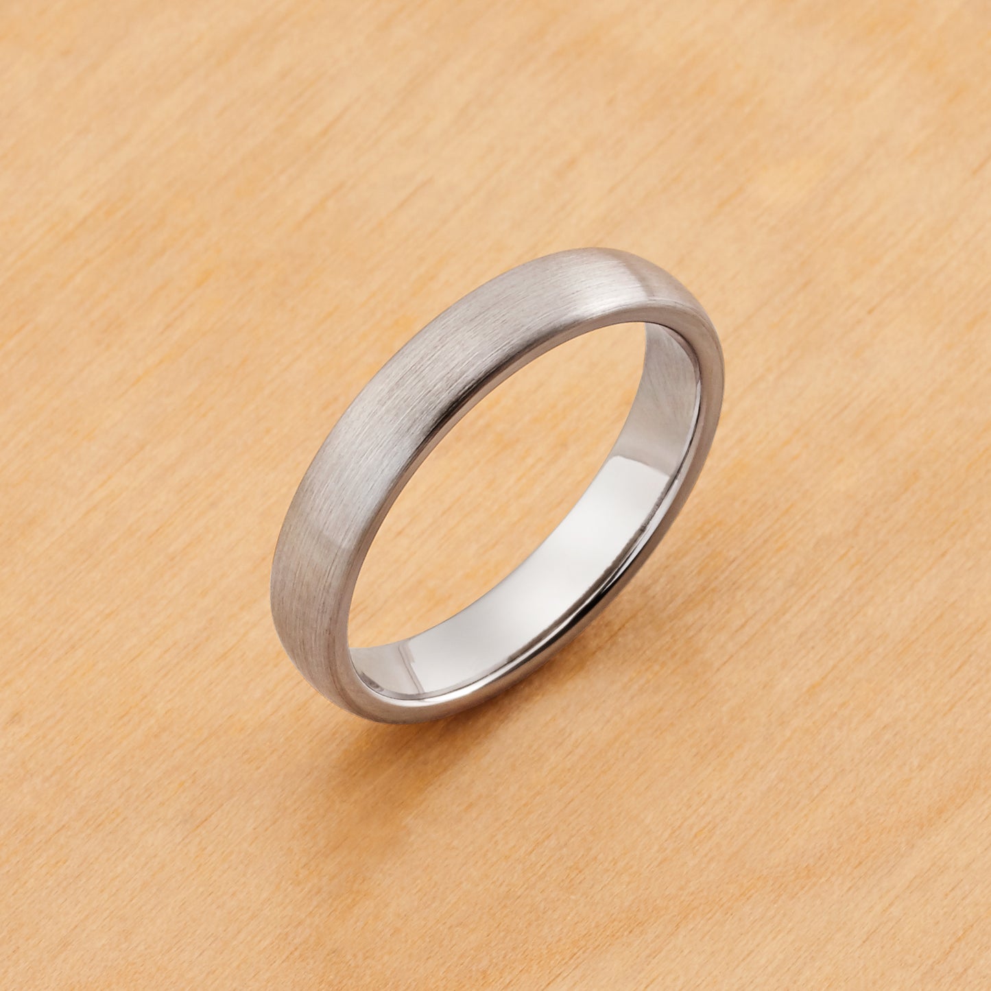 TR061 - Rhodium Plated IP Tungsten 4mm, Brushed Domed Classic Style