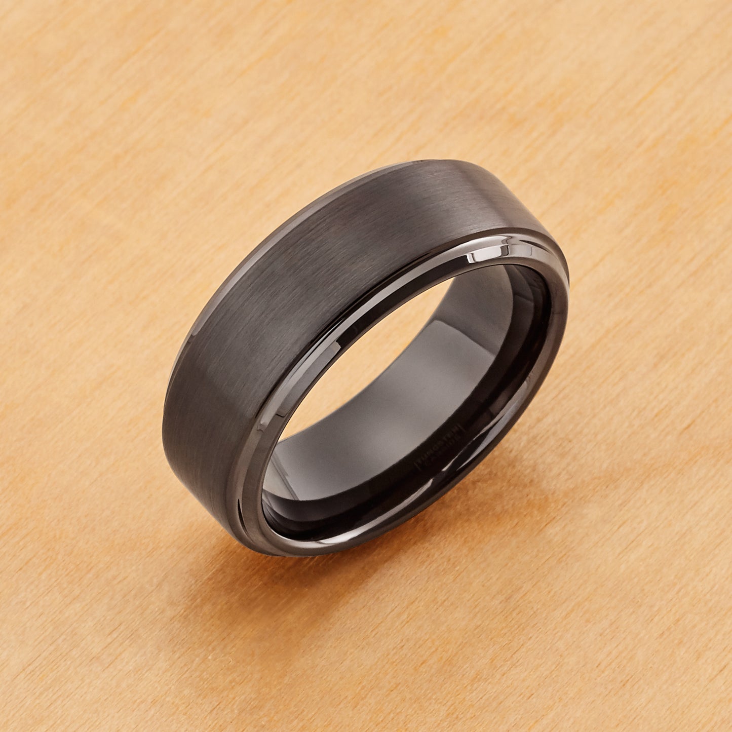 TR083 - Black Plated IP Tungsten 8mm, Flat Brushed Center with High Polished Stepped Edge