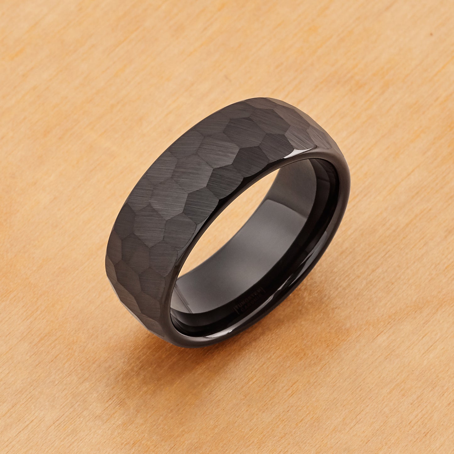 TR627 - Black Plating - Tungsten Ring 8mm, Black IP Plated Brushed Chiseled Finish