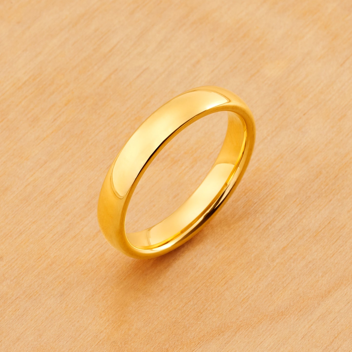 TR797 - Yellow Plating - Tungsten Ring 4mm, Yellow Gold IP Plated High Polished Domed Classic Style