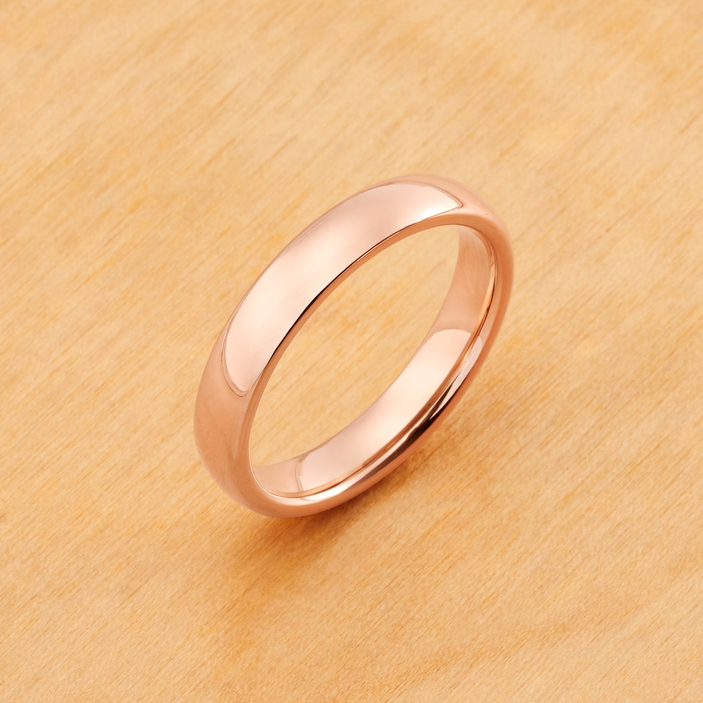 TR798 - Rose Gold Plating - Tungsten Ring 4mm, Rose Gold IP Plated High Polished Dome Classic Style