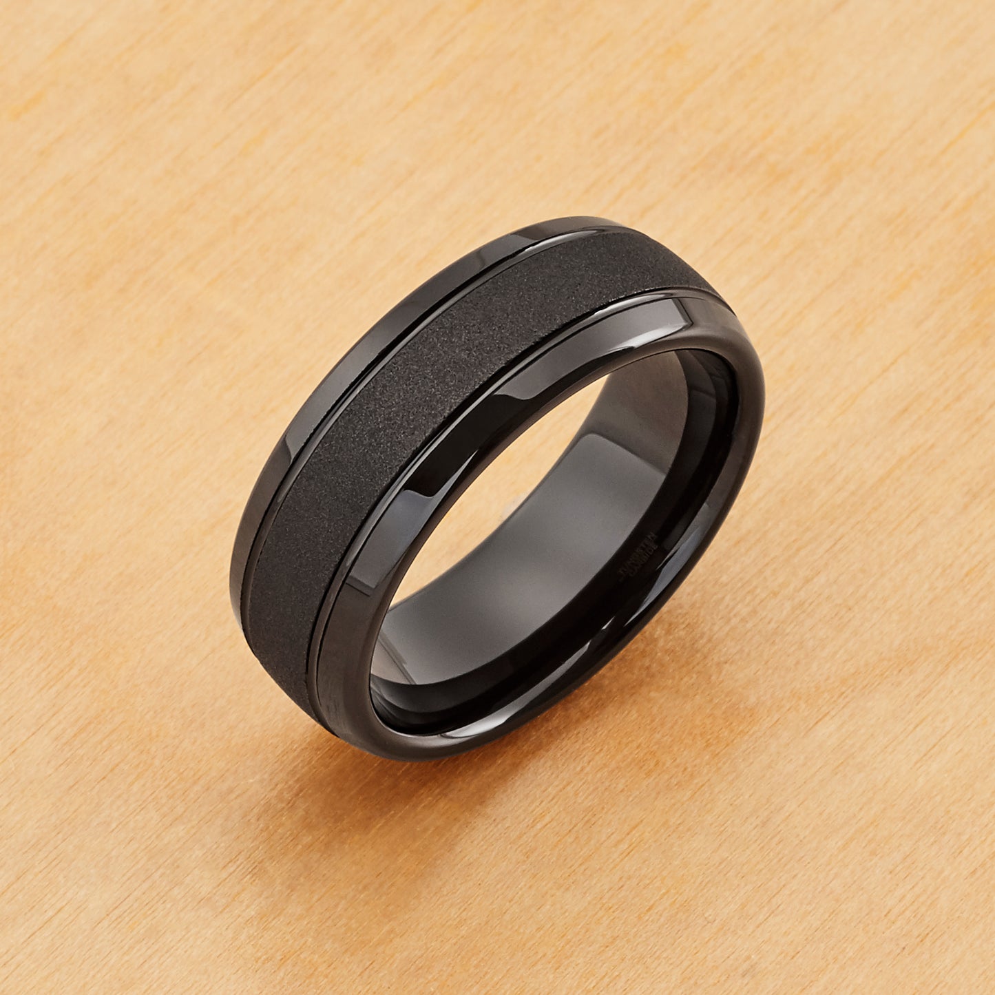 TR861 - Black Plating - Tungsten Ring 8mm, Black IP Sandstone Finish