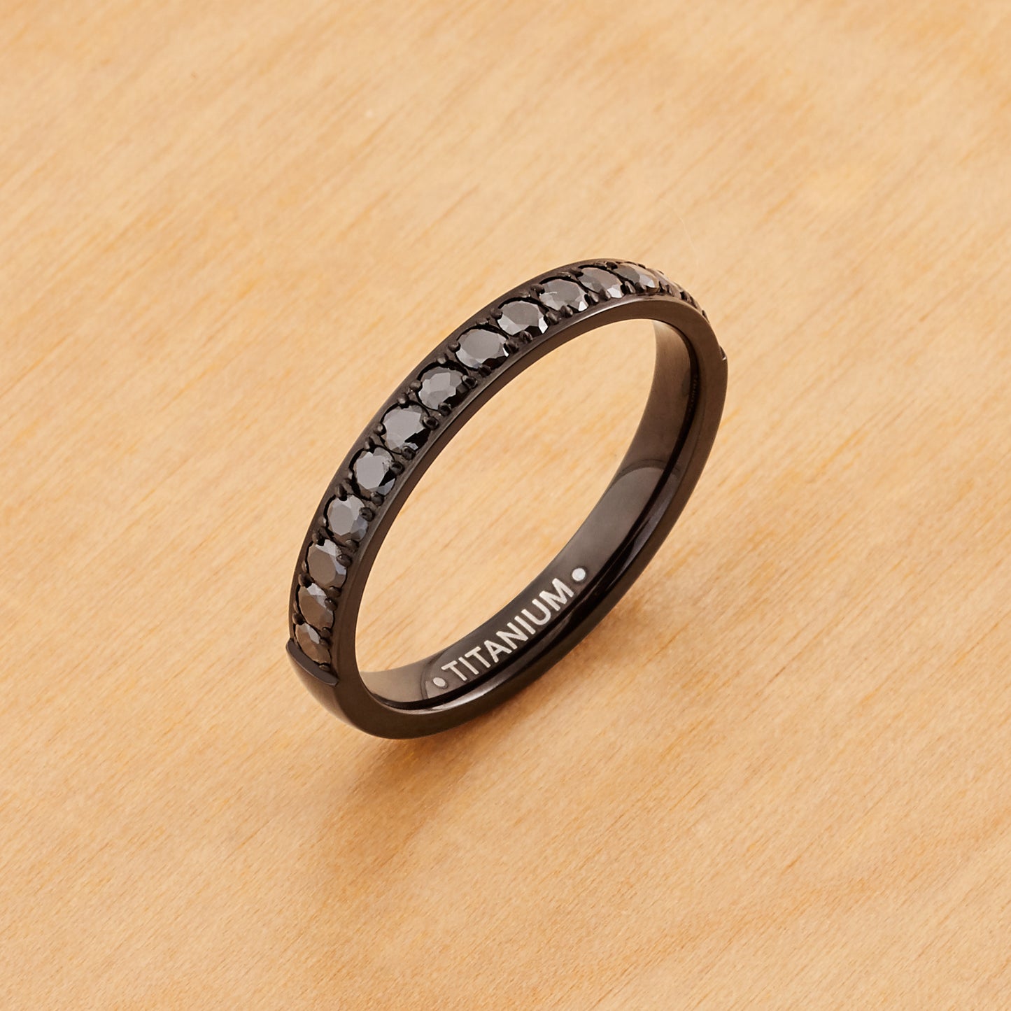 TI018 - Black IP Titanium 3mm Wedding Band Half  Eternity White CZ