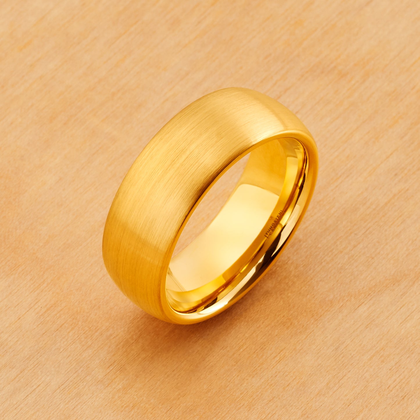 TR690 - Yellow Plating - Tungsten Ring 8mm, Yellow Gold IP Plated Brushed Domed Classic Style