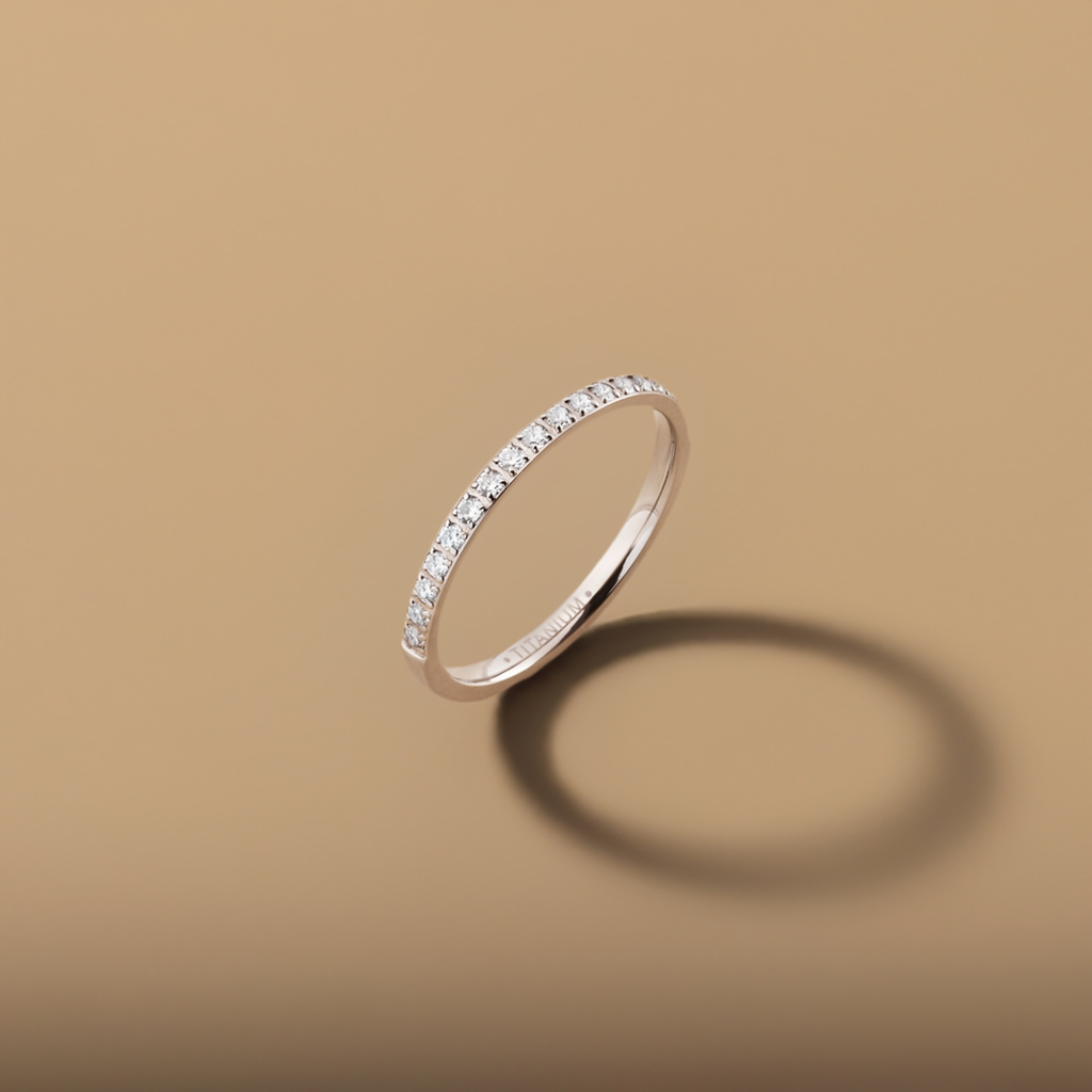 TI010 - Rhodium IP Titanium 2mm Wedding Band Half Eternity