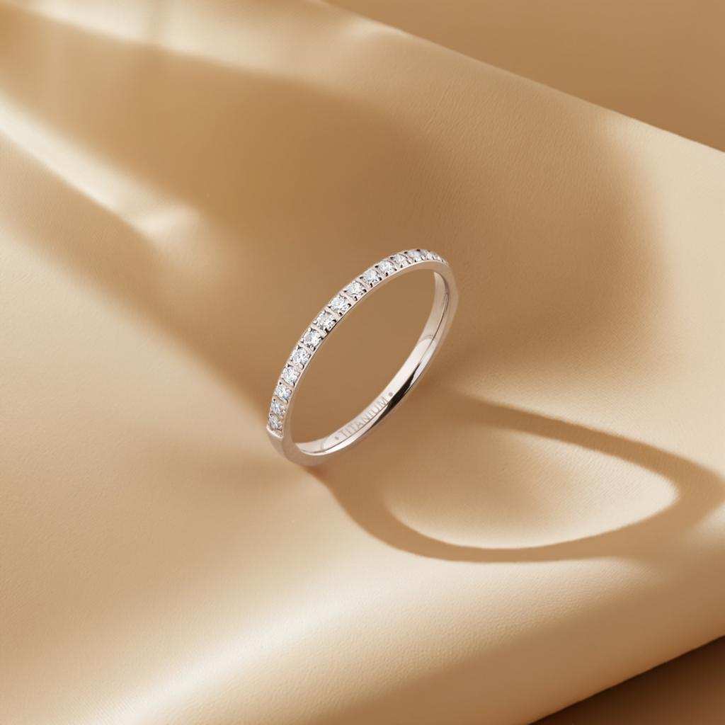 TI010 - Rhodium IP Titanium 2mm Wedding Band Half Eternity